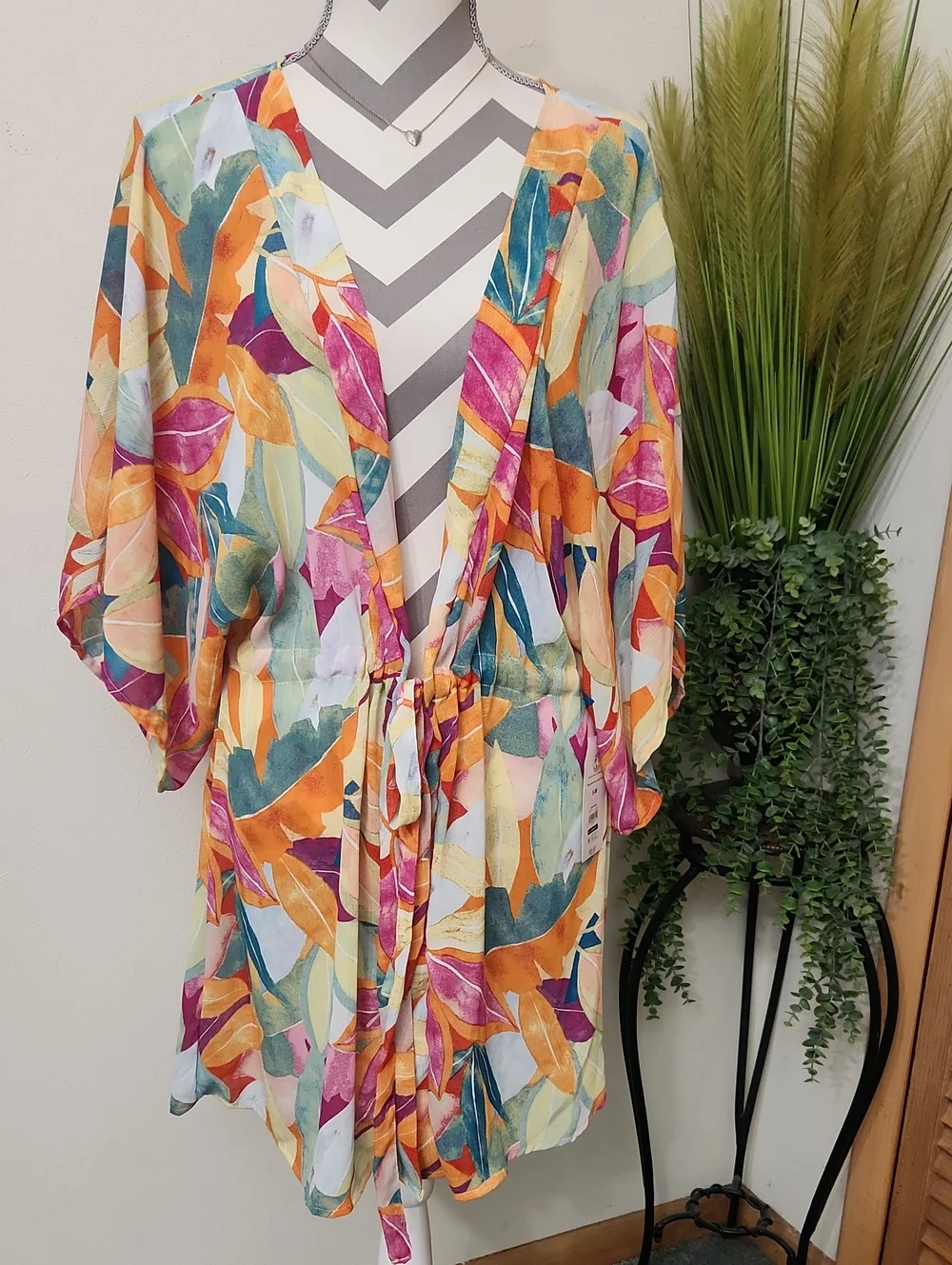 A New Day Multicolor Floral Tie-Waist Swim Cover Up